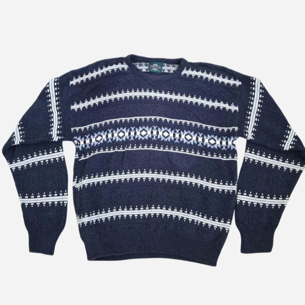 Vintage 90s Jantzen Blue Textured Striped Sweater Mens Size XL Made In USA